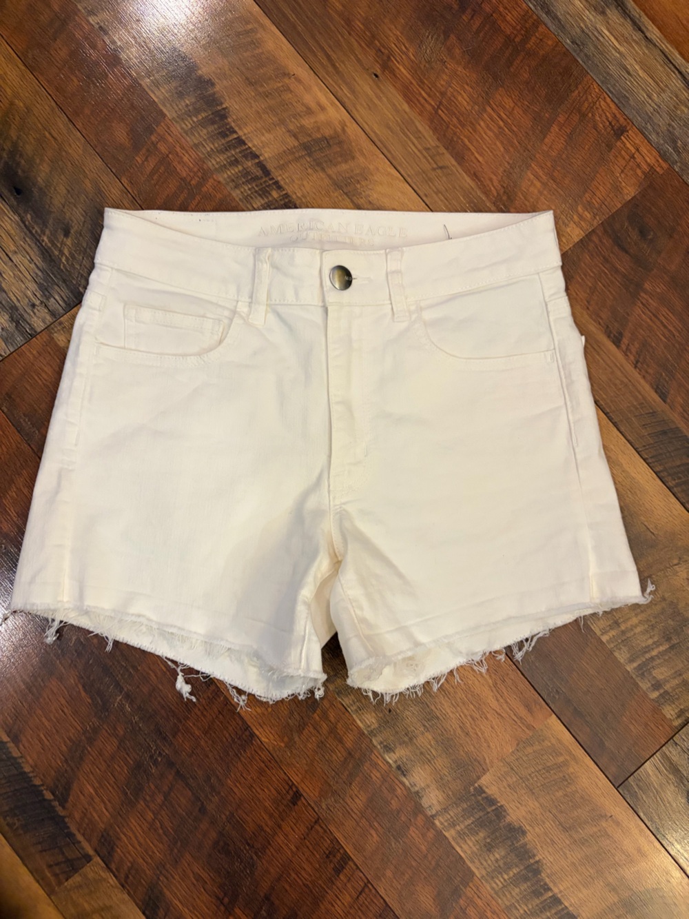 American Eagle White Denim Frayed Hem Women's Shorts